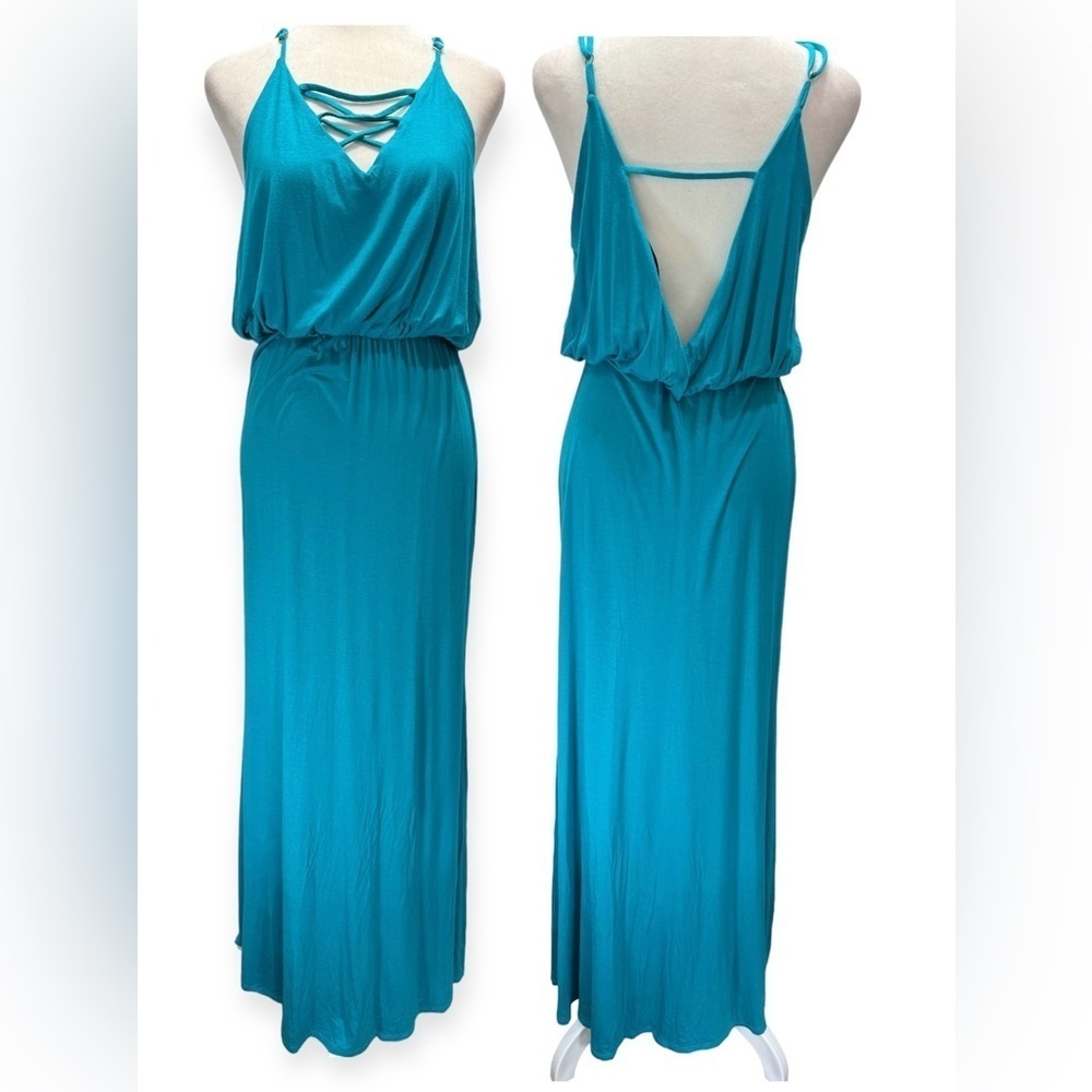 Turquoise Maxi Dress Knit Strappy Backless ModCloth by South Grand Size Medium